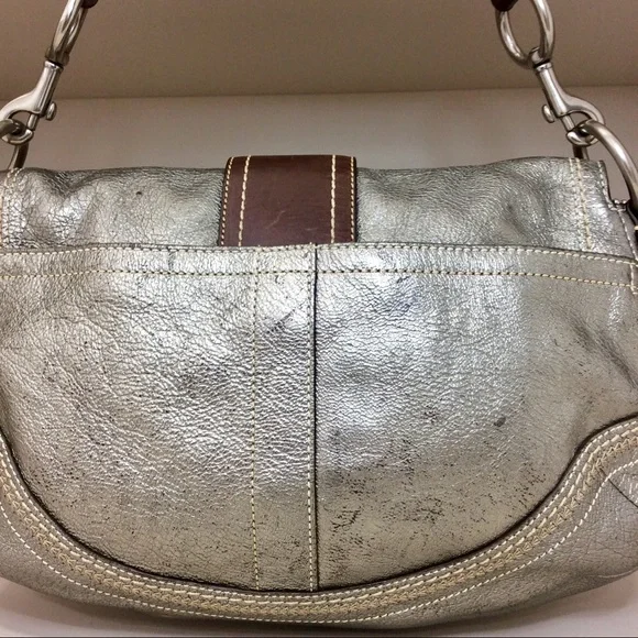 Rare Coach Soho Metallic Goat Leather Y2K Buckle Flap Shoulder Bag - Picture 8 of 17